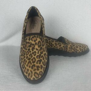 Clarks Sharon Dolly Ladies Slip On Smart Wedge Heeled Leopard & Leather Shoes 7M